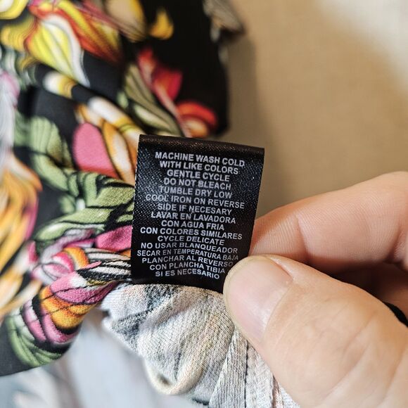 Rouge Collection Womens 2X Black Colorful Tropical Floral Bird Print Mismatched - Picture 6 of 9